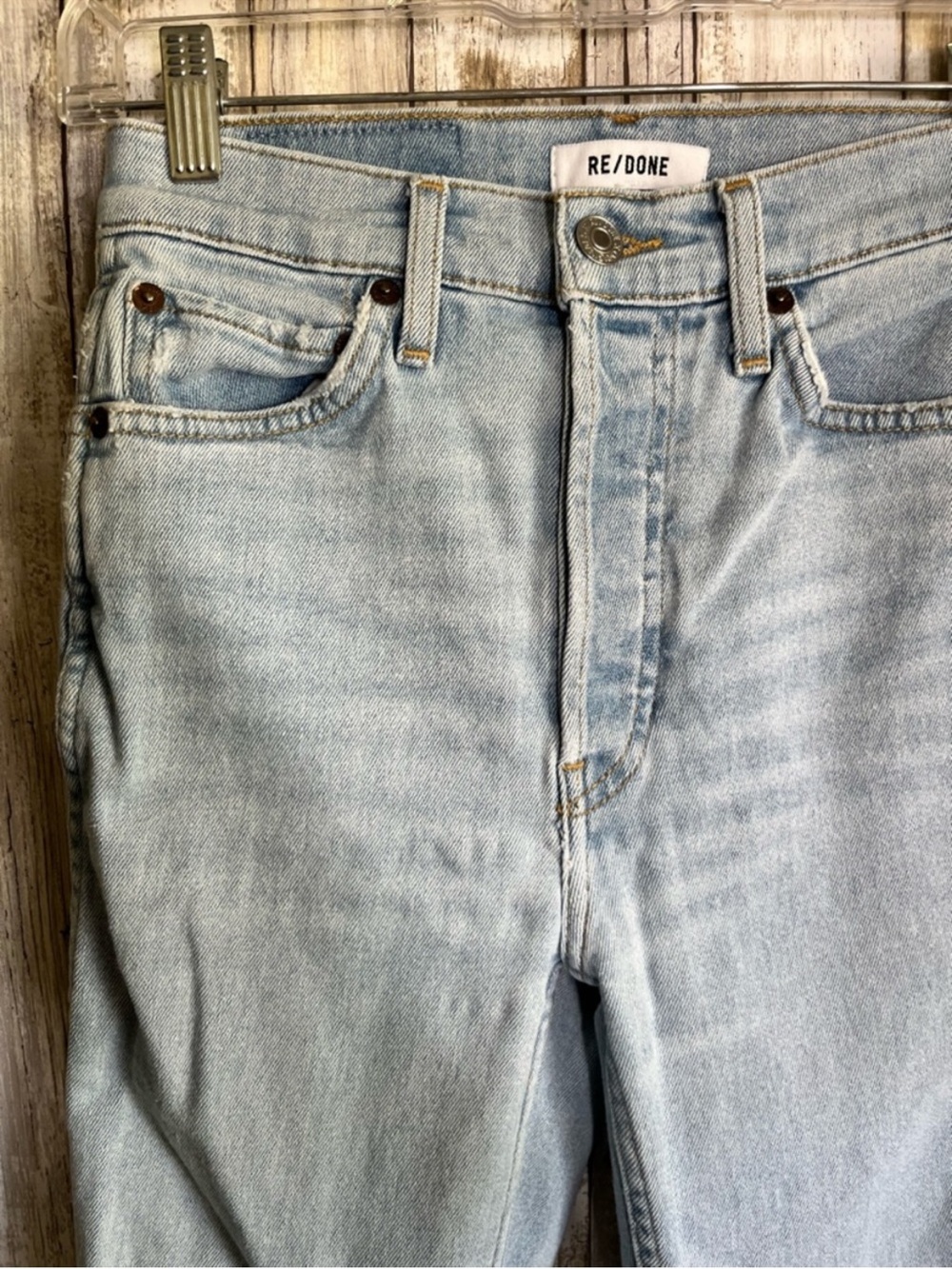 RE/DONE 80s Slim Straight Distressed Light Wash Jeans Size 26 - Picture 7 of 9